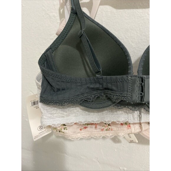 Laura Ashley Push Up Bra Women’s Comfort 3 Pack Size 34C Floral Gray Pink Lace - Picture 7 of 12